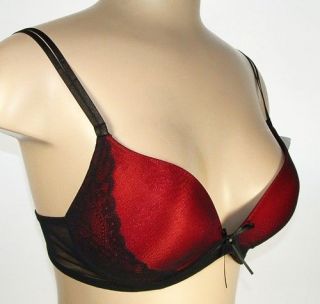   LACE OVERLAY WIRE FREE PLUNGE PUSH UP BRA  Black/Red  34 36 A/B/C