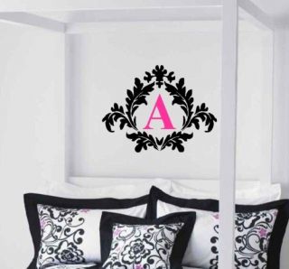 Damask with Monogram Wall Decal Decor Lettering Custom