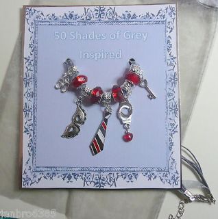 50 Shades of Grey Inspired Charm Pendant Grey Necklace +Tie Handcuffs 