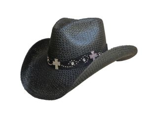 ROCK STAR Austin Black Panama Straw Cowboy Hat with Shapeable Brim 