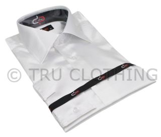 Mens Italian Design White Silk Satin Finish Shirt Smart Slim Fit