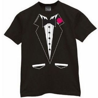 Tuxedo Tux t shirt wedding tie groom suit black XL