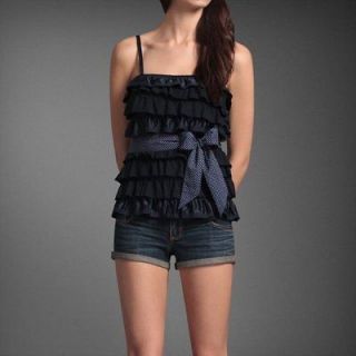 NWT ABERCROMBIE & FITCH WOMENS RANDI RUFFLE NAVY BLUE TIERED TANK TOP 