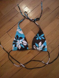   floral aqua blue brown triangle bikini top padding M vacation punk