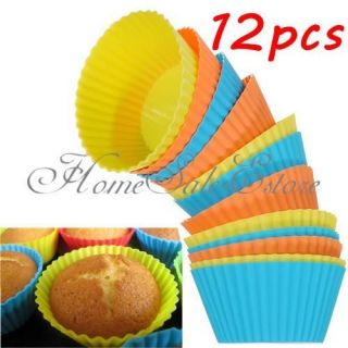 12X Silicone Round Cake Muffin Chocolate Cupcake Liner Baking Cup Mold 