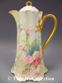 LIMOGES HAND PAINTED SWEET PEA CHOCOLATE POT