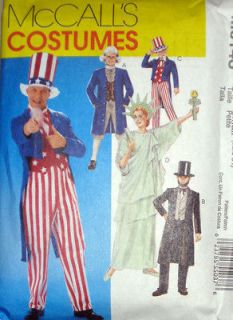   Adults Lady Liberty Uncle Sam Abe Lincoln Costume Pattern 6143 Med