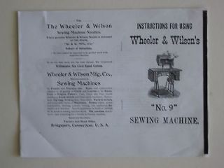 WHEELER & WILSON NO.9 INSTRUCTIONS FOR USING MANUAL