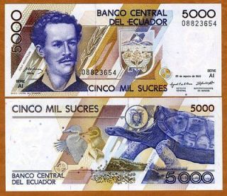 Ecuador, 5000 (5,000) Sucres, 1993, P 128 (128a), UNC   PRE   $USD