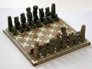 Mayan Stone Chess Set With Wooden Board