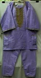 African Clothing Men Pant Suit Brocade Outfit Lilac Gold NotCome M L 