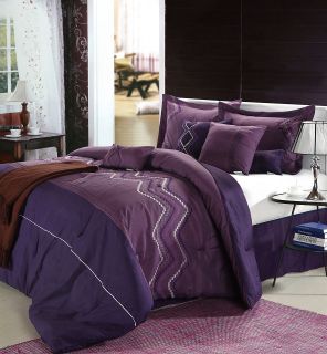   Purple, Plum & Lavender 8 Piece King Comforter Bed In A Bag Set NEW