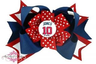 Chipper Jones Jersey Hair Bow on Headband Baby Toddler Atlanta Braves 
