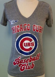 Chicago Cubs Ladies V Neck Grey Tri Blend T Shirt