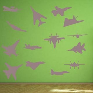Pack of 16 Fighter Jet Planes Kids Vinyl Wall Stickers