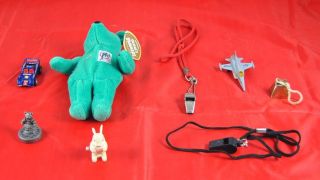Lot of 8 Vintage Toys Wind Rabbit Whistles Jet Plane Bell Salvinos 
