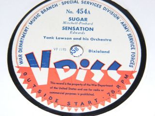 Trad Jazz V Disc World War II 12 in 78 rpm Record #454 YANK LAWSON 