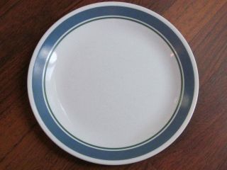 Corelle JENNIE Dinner Plate Blue Band Green Line 10 1/4 diameter