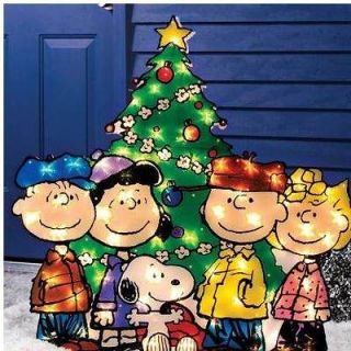   Brown Peanuts Gang w Christmas Tree Lighted Outdoor Gel Yard Display
