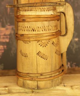 Circa 1850s Large Wooden Tankard with Wooden Bands