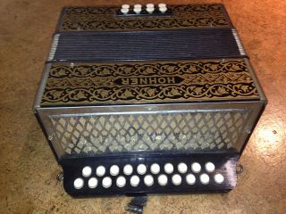 Hohner GC Vienna Pokerwork button accordion circa 1960, just tuned