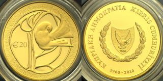 Cyprus € 20 euro Gold Proof Coin, COA, 2010 Anniversary