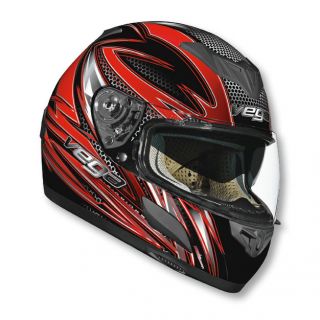 Vega Insight Razor Red Full Face Helmet with Drop Down Sun Shade DOT 