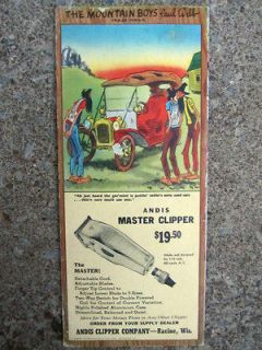 Vintage Barbershop Humorous Andis Master Clipper Sign/Ad Cartoon 