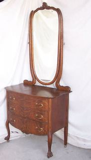 Antique Oak 3 Drawer Dresser   original finish large beveled mirror