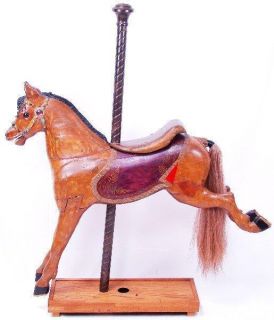 Rare Antique Carousel Horse Galloper Wood Hand Carved Painted Folk Art 