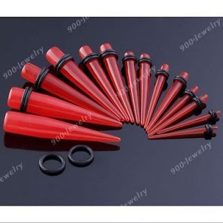 Acrylic Red Straight Ear Taper Expanders Kit Plug Stretching Tunnel 2 