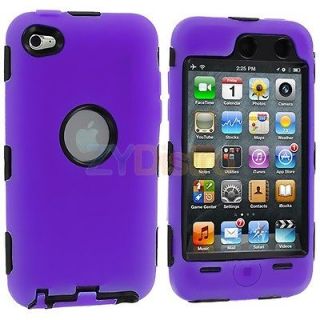 DELUXE PURPLE 3 PIECE HARD/SKIN CASE COVER FOR IPOD TOUCH 4 4G 4TH GEN 
