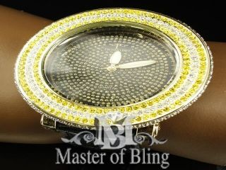   MADE WHITE CANARY YELLOW LAB DIAMOND TECHNO PAVE NEW ICED OUT WATCH