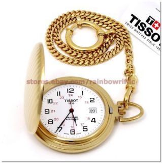 Tissot Mens Pocket Watch T83.4.556.12 Gold Plated Brass Chain White 