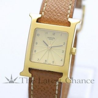 Womens Hermes H Watch 18K GP & SS Wristwatch Beautiful Condition