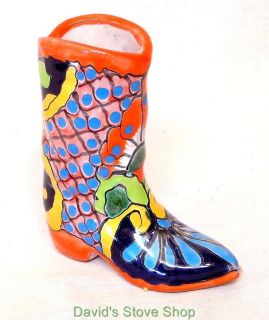 Mexican Pottery Talavera Style Folk Art Cowboy Boot Sculpture 
