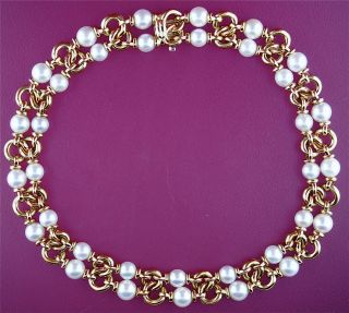 BULGARI BVLGARI 18K GOLD DOUBLE CHAIN PEARL NECKLACE MADE IN ITALY C 
