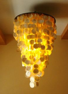 Beehive design 26 four layered capiz chandelier with raw organic 