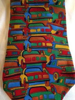   ROOSTER SILK TIE FUNKY CARS AUTOMOBILES TRAFFICE 3 5/8 WEST END USA