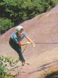 Abseiling Woman rappelling Rope Mountain Japan