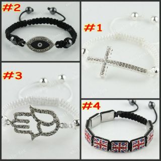   Crystal HAND Black White Cord Adjustable Macrame Bracelet 7.5 10 Top