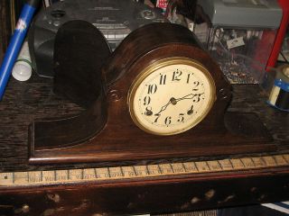   hat mantle clock humpback vintage old wood windup wind clock