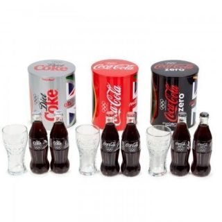 UK Coca Cola Olympics 2012 bottles and glasses set with trio of large 