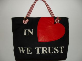 MOSCHINO cheap and chic black In Love We Trust large fabric handbag