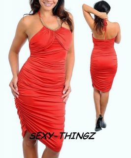   RED & ACCENT STRETCH EVENING CLUBBING PARTY COCKTAIL Halter DRESS~NEW