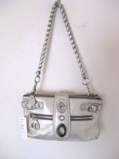   purse gold leather silver hardware chain strap coin purse pocket