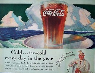 1936 Coca Cola Coke Glass Silver Tray Floating Iceberg Water Soda 