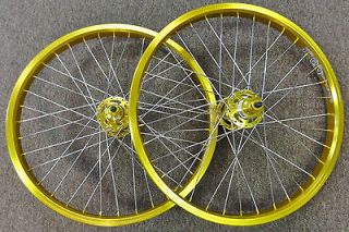Old School Style 20  Wheels Wheelset in Gold Ano for BMX Freestyle 