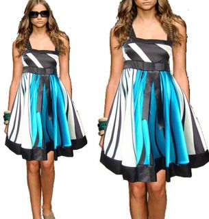  Stylish Prom Classic Gown Cocktail Party Stripe Dress S M L XL XXL