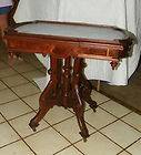 Burl Walnut Carved Marble Top Picture Frm Parlor Table